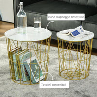 SET 2 TAVOLINI DA SALOTTO CON RIPIANO RIMOVIBILE BIANCO