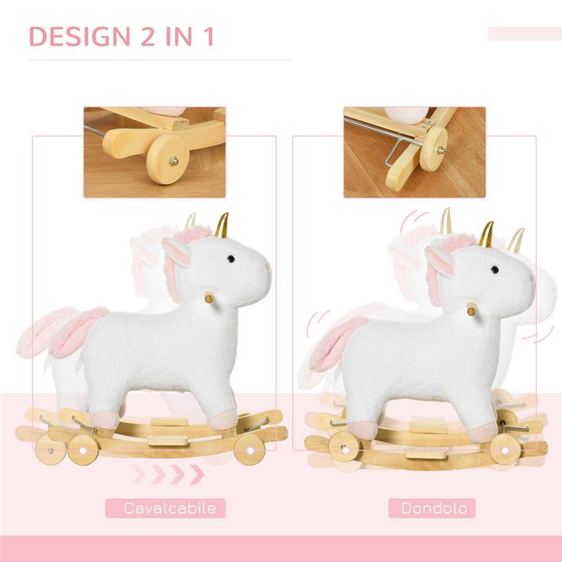 CAVALLO A DONDOLO A FORMA DI UNICORNO BIANCO