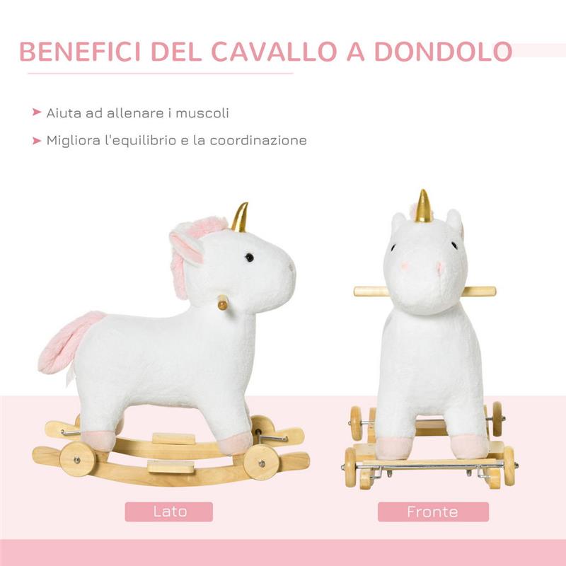 CAVALLO A DONDOLO A FORMA DI UNICORNO BIANCO