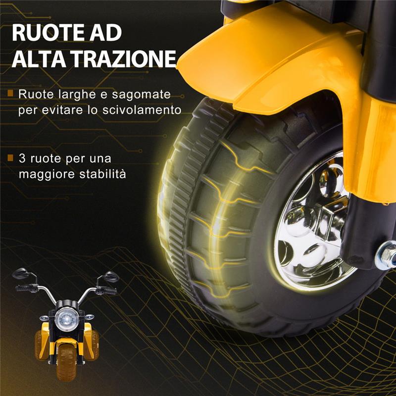 MOTO ELETTRICA A 3 RUOTE PER BAMBINI 18-36 MESI GIALLA