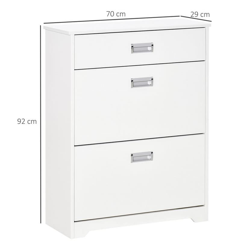 SCARPIERA MODERNA IN LEGNO, 2 CASSETTI PUÒ CONTENERE 16 PAIA DI SCARPE 70X29X92CM, BIANCO