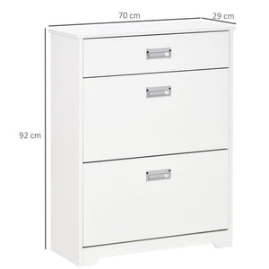 SCARPIERA MODERNA IN LEGNO, 2 CASSETTI PUÒ CONTENERE 16 PAIA DI SCARPE 70X29X92CM, BIANCO