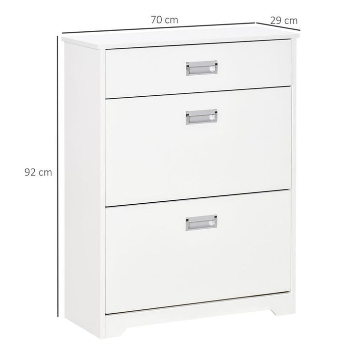 SCARPIERA MODERNA IN LEGNO, 2 CASSETTI PUÒ CONTENERE 16 PAIA DI SCARPE 70X29X92CM, BIANCO