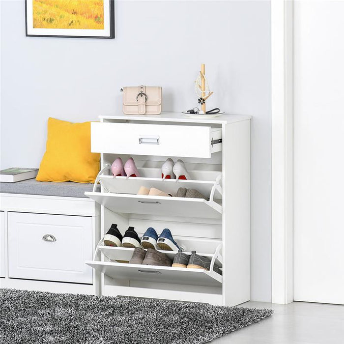 SCARPIERA MODERNA IN LEGNO, 2 CASSETTI PUÒ CONTENERE 16 PAIA DI SCARPE 70X29X92CM, BIANCO