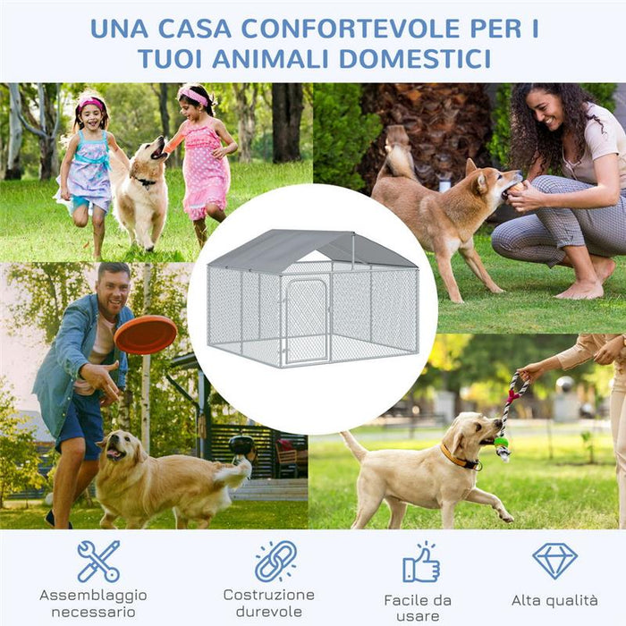 RECINTO PER CANI E ANIMALI DOMESTICI  CON COPERTURA IMPERMEABILE 230X230X175CM