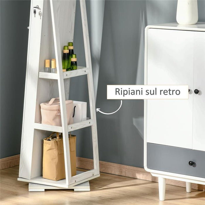 SPECCHIO PORTAGIOIE GIREVOLE CON 2 CHIAVI IN LEGNO 38X38X160 CM