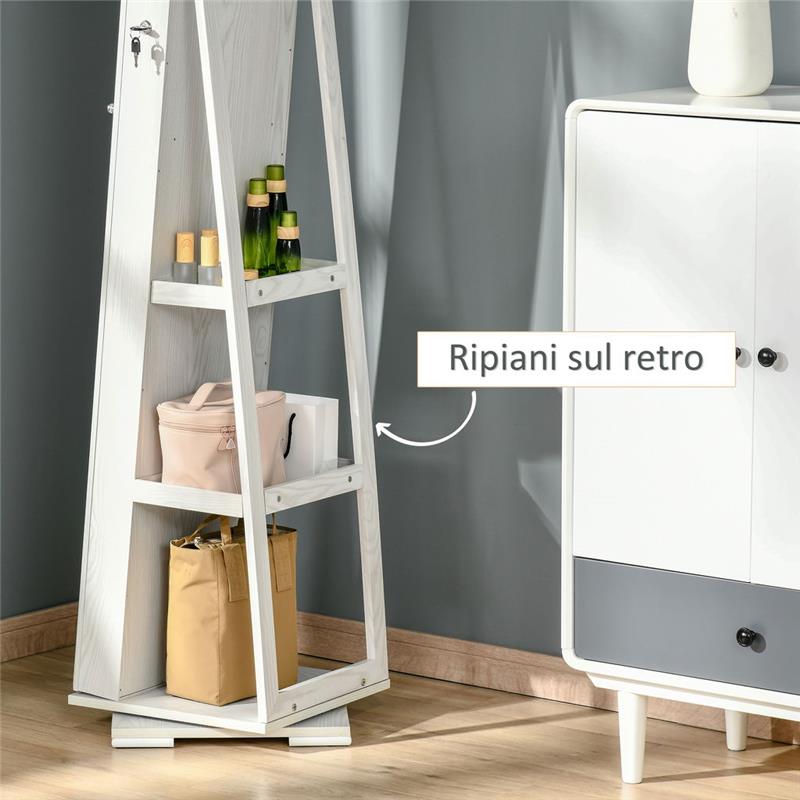 SPECCHIO PORTAGIOIE GIREVOLE CON 2 CHIAVI IN LEGNO 38X38X160 CM