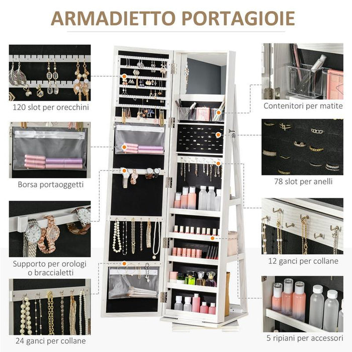 SPECCHIO PORTAGIOIE GIREVOLE CON 2 CHIAVI IN LEGNO 38X38X160 CM