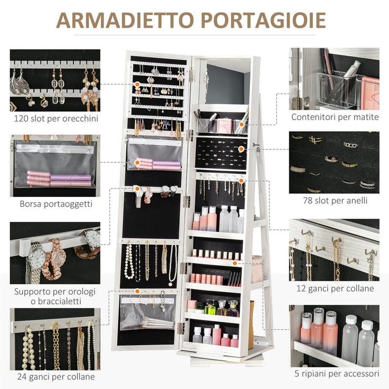 SPECCHIO PORTAGIOIE GIREVOLE CON 2 CHIAVI IN LEGNO 38X38X160 CM