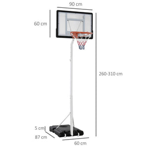 CANESTRO BASKET PER BAMBINI E ADULTI CON TABELLONE IN PVC REGOLABILE 210-260 CM