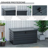 PANCA CONTENITORE DA ESTERNO CON CHIAVE, BAULE DA GIARDINO IN ACCIAIO 120X62X62CM GRIGIO