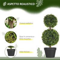 SET DA 2 PIANTE DI BOSSO A 2 SFERE REALISTICHE CON VASO INCLUSO 60 CM