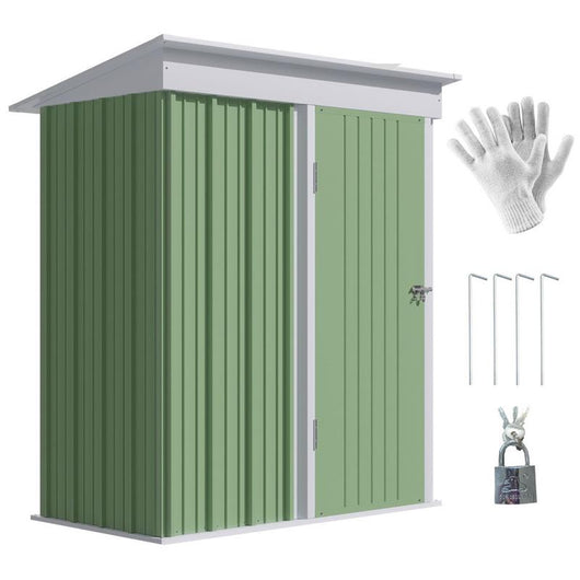 CASETTA DA GIARDINO PORTA ATTREZZI IN ACCIAIO CON PORTA BLOCCABILE, 161X95X163/181CM, VERDE