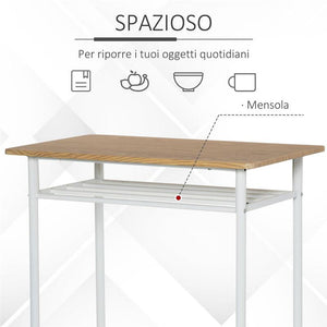BAR CON 2 SGABELLI ALTI IN LEGNO STILE NORDICO, TAVOLO CON MENSOLA E SGABELLI