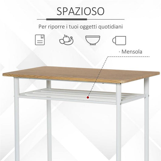 BAR CON 2 SGABELLI ALTI IN LEGNO STILE NORDICO, TAVOLO CON MENSOLA E SGABELLI