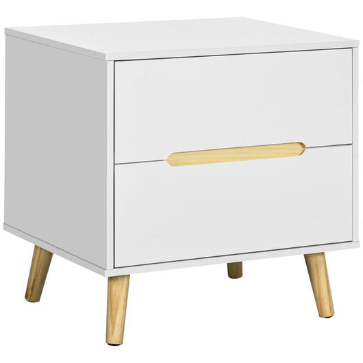 COMODINO MODERNO CON 2 CASSETTI E GAMBE IN LEGNO DI PINO 50X40X50.5 CM BIANCO