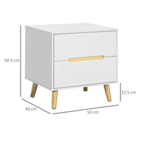COMODINO MODERNO CON 2 CASSETTI E GAMBE IN LEGNO DI PINO 50X40X50.5 CM BIANCO