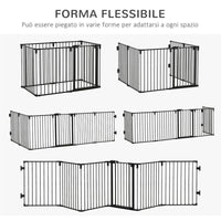 CANCELLETTO DI SICUREZZA PIEGHEVOLE 6 SEZIONI, CANCELLINO BARRIERA PER CANI IN ACCIAIO - NERO