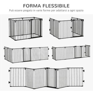 CANCELLETTO DI SICUREZZA PIEGHEVOLE 6 SEZIONI, CANCELLINO BARRIERA PER CANI IN ACCIAIO - NERO