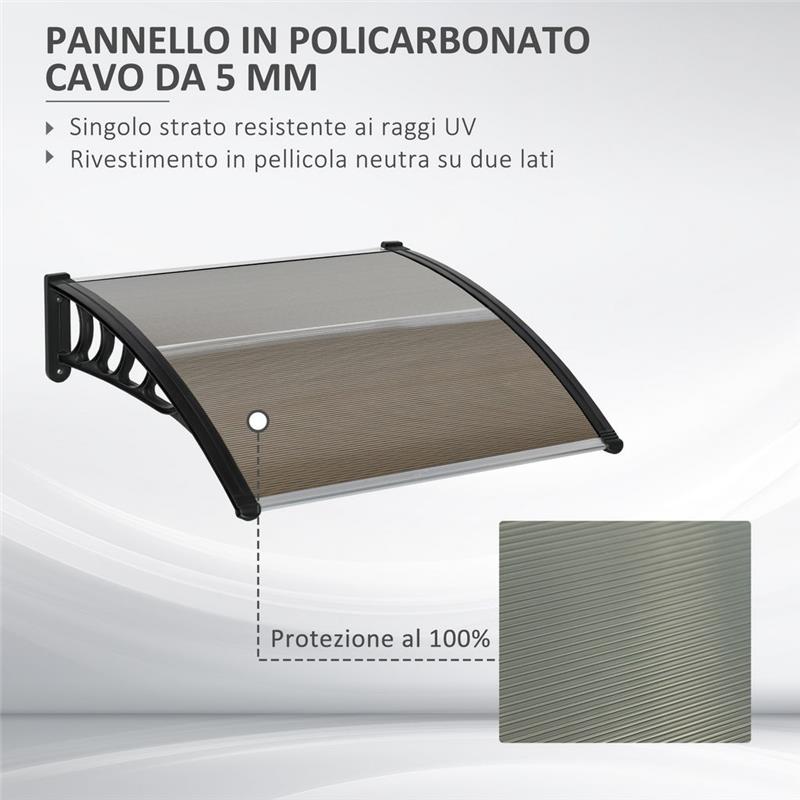 TETTOIA DA ESTERNO IN POLICARBONATO PER PORTE E FINESTRE CON KIT MONTAGGIO 100X100X26CM MARRONE