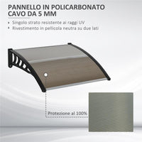 TETTOIA DA ESTERNO IN POLICARBONATO PER PORTE E FINESTRE CON KIT MONTAGGIO 100X100X26CM MARRONE