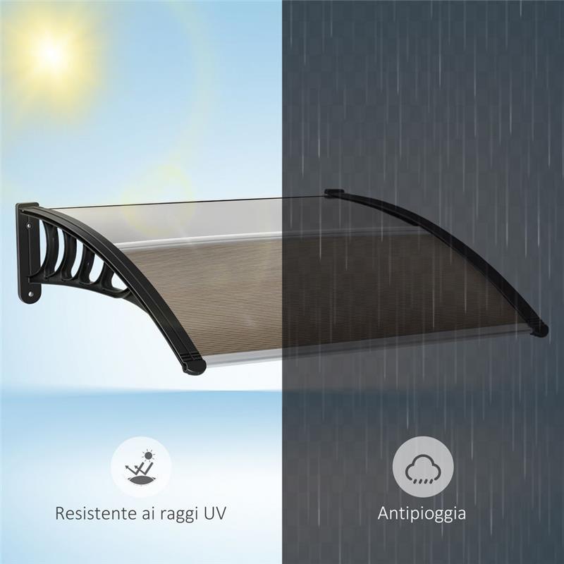TETTOIA DA ESTERNO IN POLICARBONATO PER PORTE E FINESTRE CON KIT MONTAGGIO 100X100X26CM MARRONE