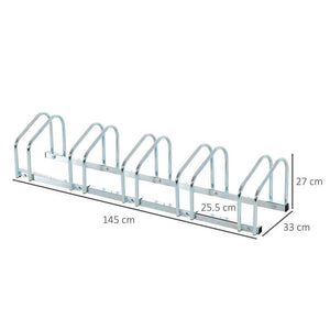 RASTRELLIERA PORTABICICLETTE PARCHEGGIO PER 5 BICICLETTE IN ACCIAIO, 145×33×27 C