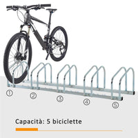 RASTRELLIERA PORTABICICLETTE PARCHEGGIO PER 5 BICICLETTE IN ACCIAIO, 145×33×27 C