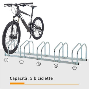 RASTRELLIERA PORTABICICLETTE PARCHEGGIO PER 5 BICICLETTE IN ACCIAIO, 145×33×27 C