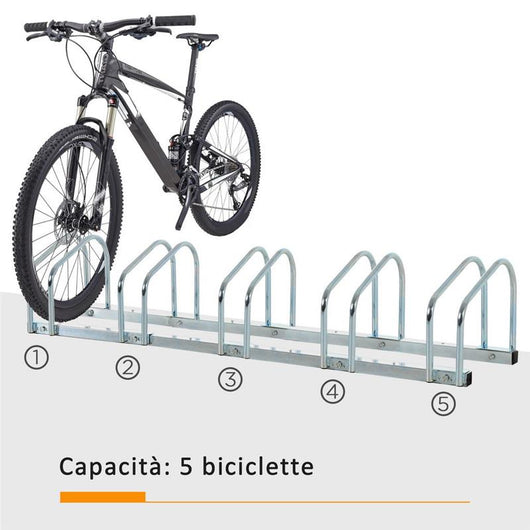 RASTRELLIERA PORTABICICLETTE PARCHEGGIO PER 5 BICICLETTE IN ACCIAIO, 145×33×27 C