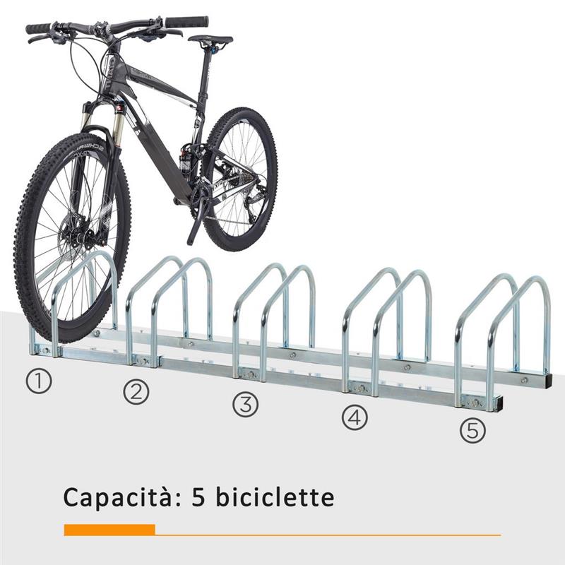 RASTRELLIERA PORTABICICLETTE PARCHEGGIO PER 5 BICICLETTE IN ACCIAIO, 145×33×27 C