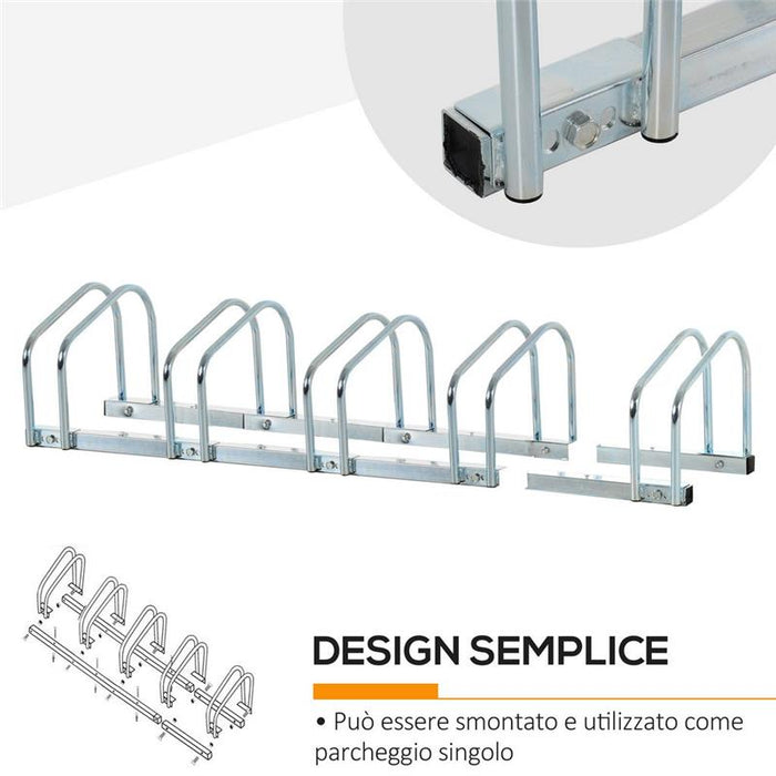 RASTRELLIERA PORTABICICLETTE PARCHEGGIO PER 5 BICICLETTE IN ACCIAIO, 145×33×27 C