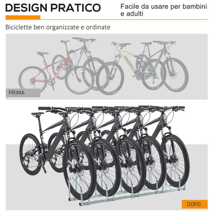 RASTRELLIERA PORTABICICLETTE PARCHEGGIO PER 5 BICICLETTE IN ACCIAIO, 145×33×27 C