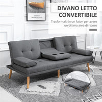 DIVANO LETTO 3 POSTI CON 2 BRACCIOLI IN TESSUTO EFFETTO LINO 181X77X78 CM GRIGIO