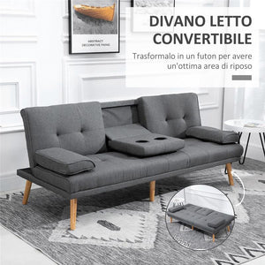 DIVANO LETTO 3 POSTI CON 2 BRACCIOLI IN TESSUTO EFFETTO LINO 181X77X78 CM GRIGIO