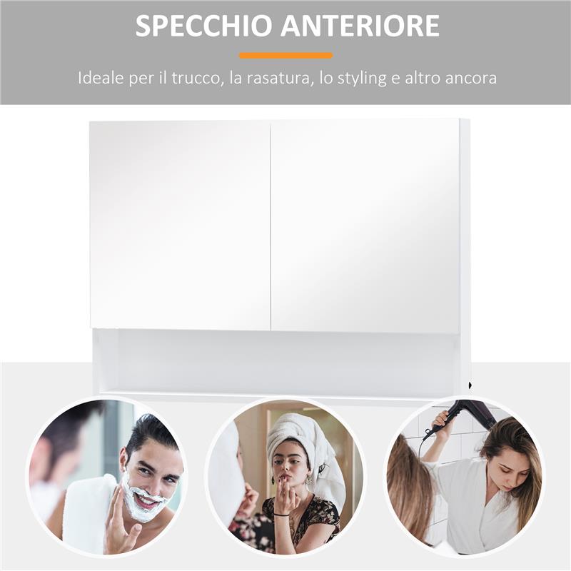ARMADIETTO CON SPECCHIO A MURO E LUCI A LED E RIPIANO 80X15X60CM