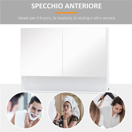ARMADIETTO CON SPECCHIO A MURO E LUCI A LED E RIPIANO 80X15X60CM