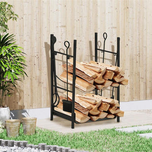 PORTALEGNA DA INTERNO ED ESTERNO IN METALLO CON PALETTA, SCOPA, ATTIZZATOIO E PINZA NERO