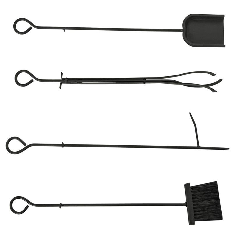 PORTALEGNA DA INTERNO ED ESTERNO IN METALLO CON PALETTA, SCOPA, ATTIZZATOIO E PINZA NERO