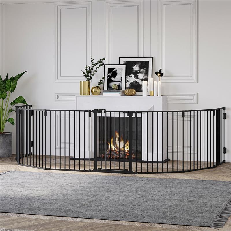 CANCELLETTO DI SICUREZZA PIEGHEVOLE 8 SEZIONI, CANCELLINO BARRIERA PER CANI IN ACCIAIO - NERO