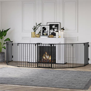 CANCELLETTO DI SICUREZZA PIEGHEVOLE 8 SEZIONI, CANCELLINO BARRIERA PER CANI IN ACCIAIO - NERO