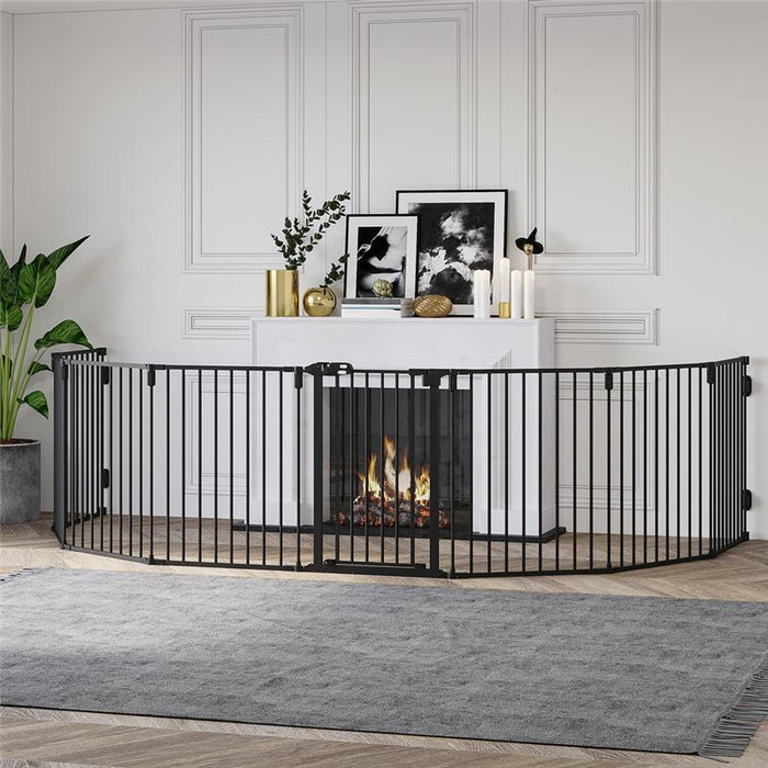 CANCELLETTO DI SICUREZZA PIEGHEVOLE 8 SEZIONI, CANCELLINO BARRIERA PER CANI IN ACCIAIO - NERO