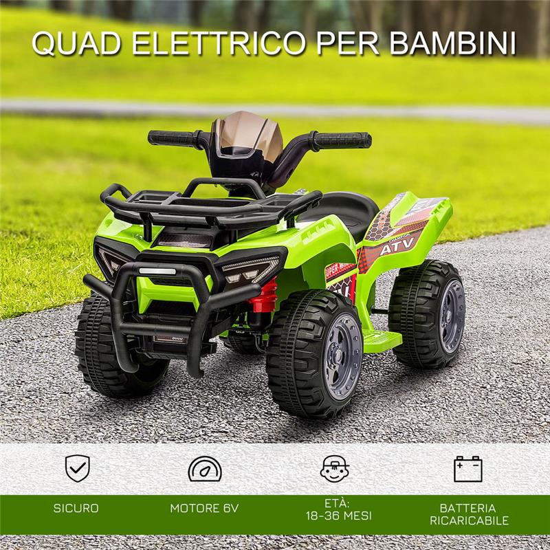 QUAD ELETTRICO PER BAMBINI CON BATTERIA RICARICABILE 6V ETÀ 18-36 MESI VERDE