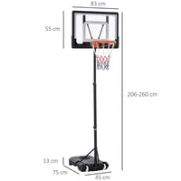 CANESTRO BASKET ALTEZZA REGOLABILE 160-210 CM IN ACCIAIO E BASE CON RUOTE