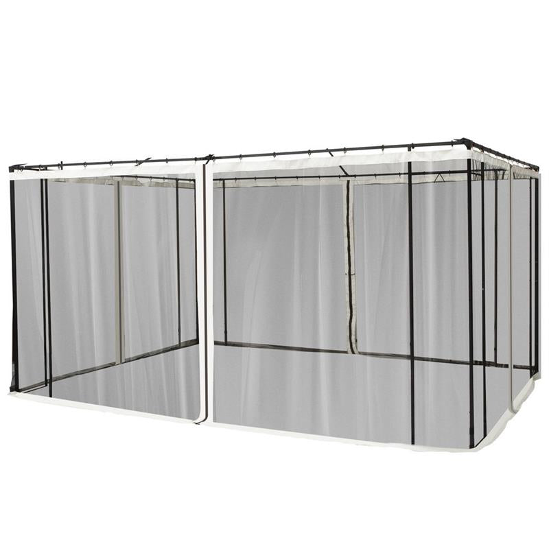 ZANZARIERA PER GAZEBO 3X4M CON CERNIERE E ANELLI, PANNELLI DA 352X207CM - NERO/BEIGE