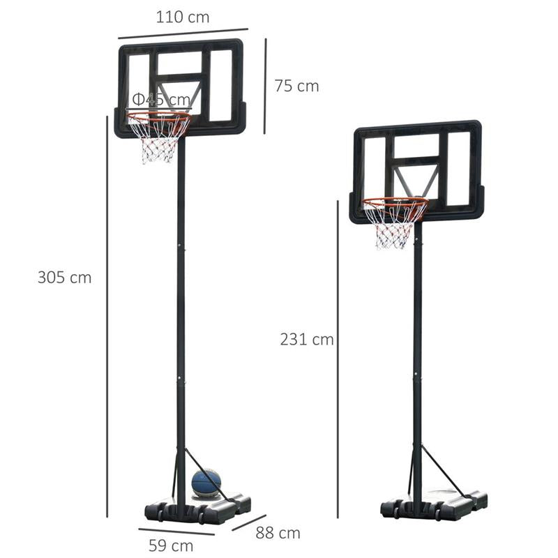 CANESTRO BASKET ALTEZZA REGOLABILE 231-305 CM BASE CON RUOTE IN ACCIAIO