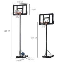 CANESTRO BASKET ALTEZZA REGOLABILE 231-305 CM BASE CON RUOTE IN ACCIAIO