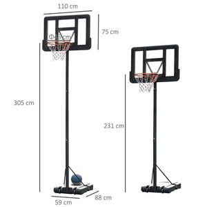 CANESTRO BASKET ALTEZZA REGOLABILE 231-305 CM BASE CON RUOTE IN ACCIAIO