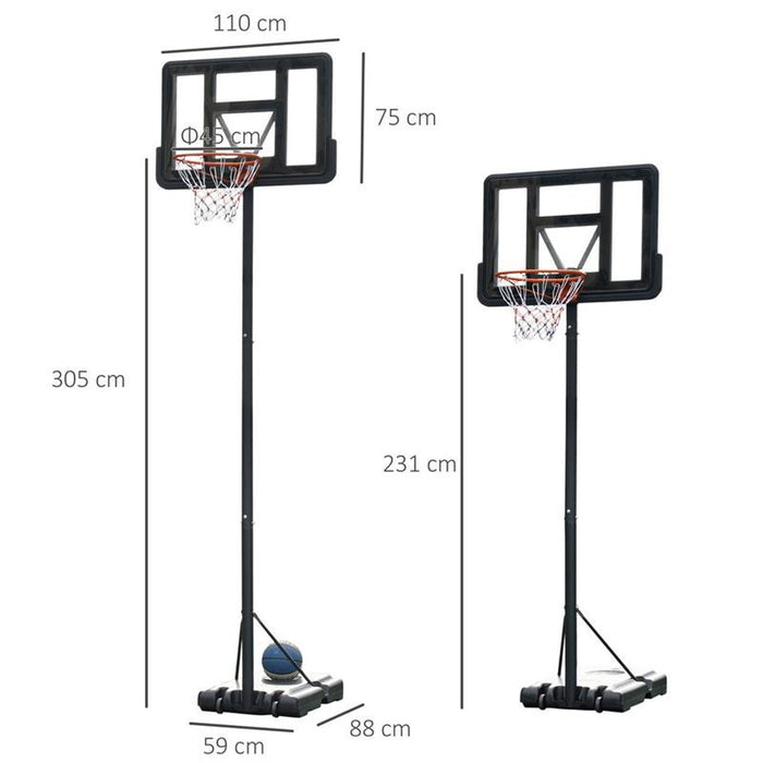 CANESTRO BASKET ALTEZZA REGOLABILE 231-305 CM BASE CON RUOTE IN ACCIAIO