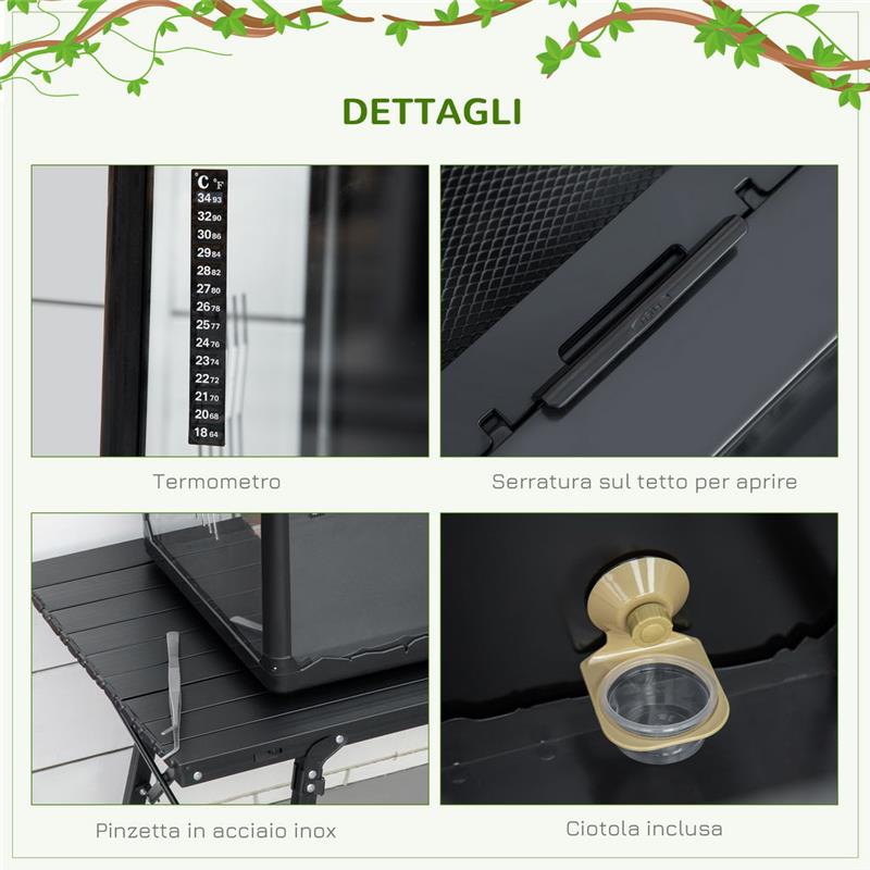 TARTARUGHE DI TERRA CAMALEONTE, IGUANA, GECO E RETTILI IN VETRO CON TERMOMETRO